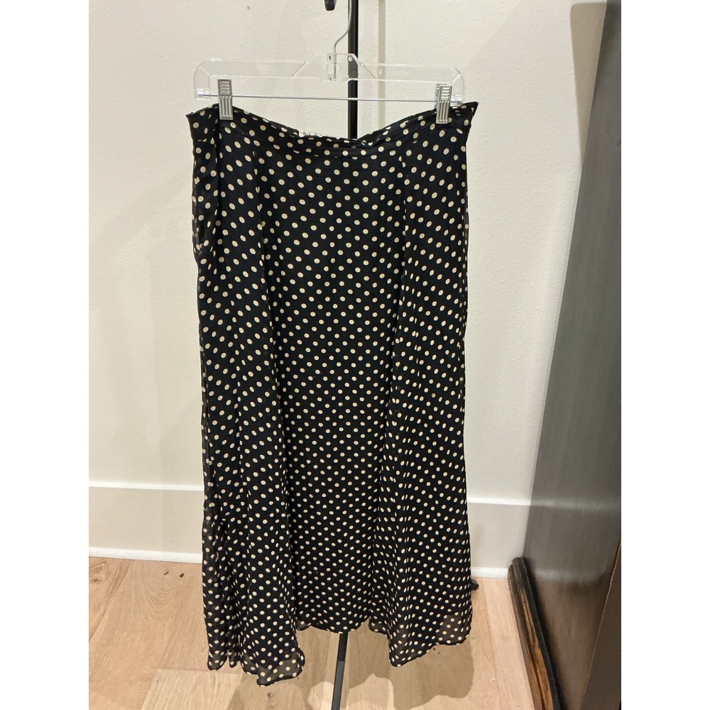 Georgiou Collection Black Silk Polka Dot Midi Skirt Size 12 A-Line Georgette